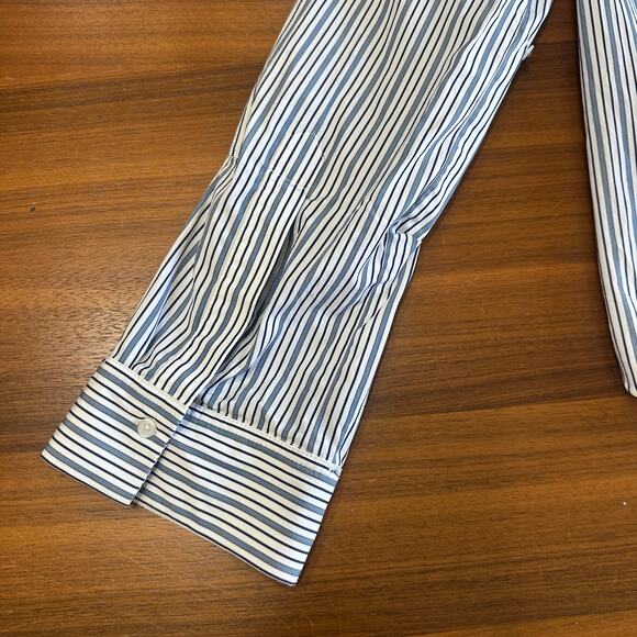 TWP Blue Striped Boyfriend Shirt, Cotton, Roll Tabs, Career, Quiet Luxury Small - Picture 9 of 16